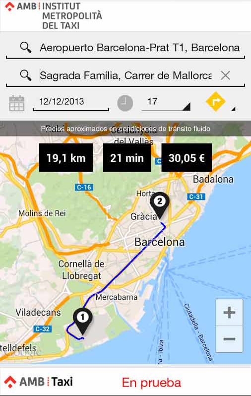 A map from Barcelona to the Sagrada Familia